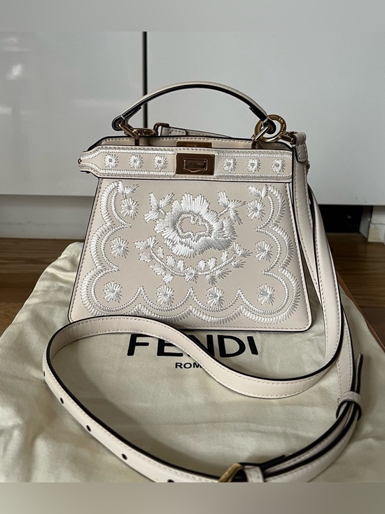 Fendi Handbags - Fendi Cream Embroidered Mini Peekaboo Satchel